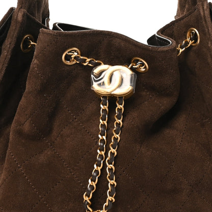 Suede Quilted Small Chanel 25 Handbag Dark Brown