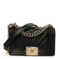 Lambskin Chevron Quilted Small Boy Flap Black