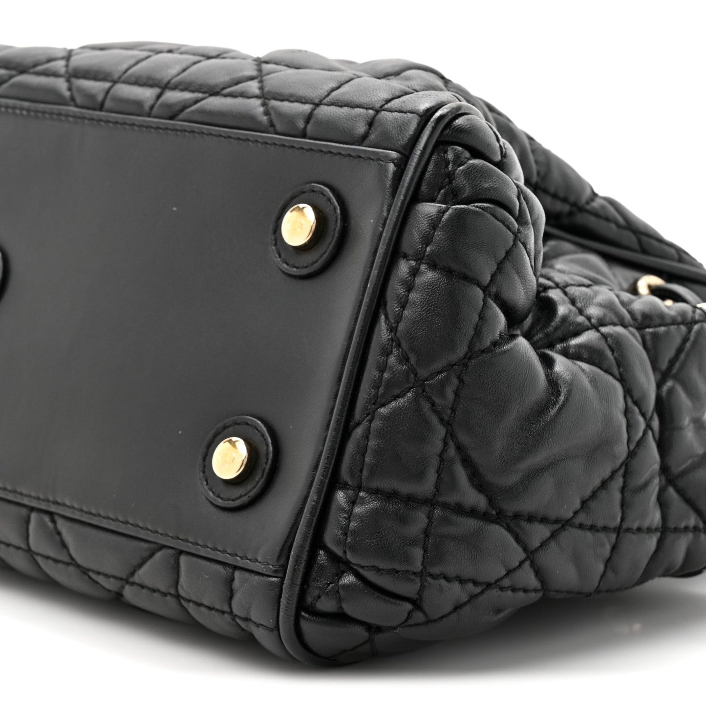 Lambskin Cannage Side Pocket Satchel Black