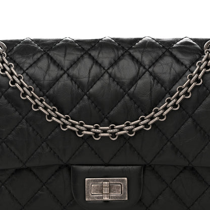 Aged Calfskin Quilted 2.55 Reissue 225 Flap  Black