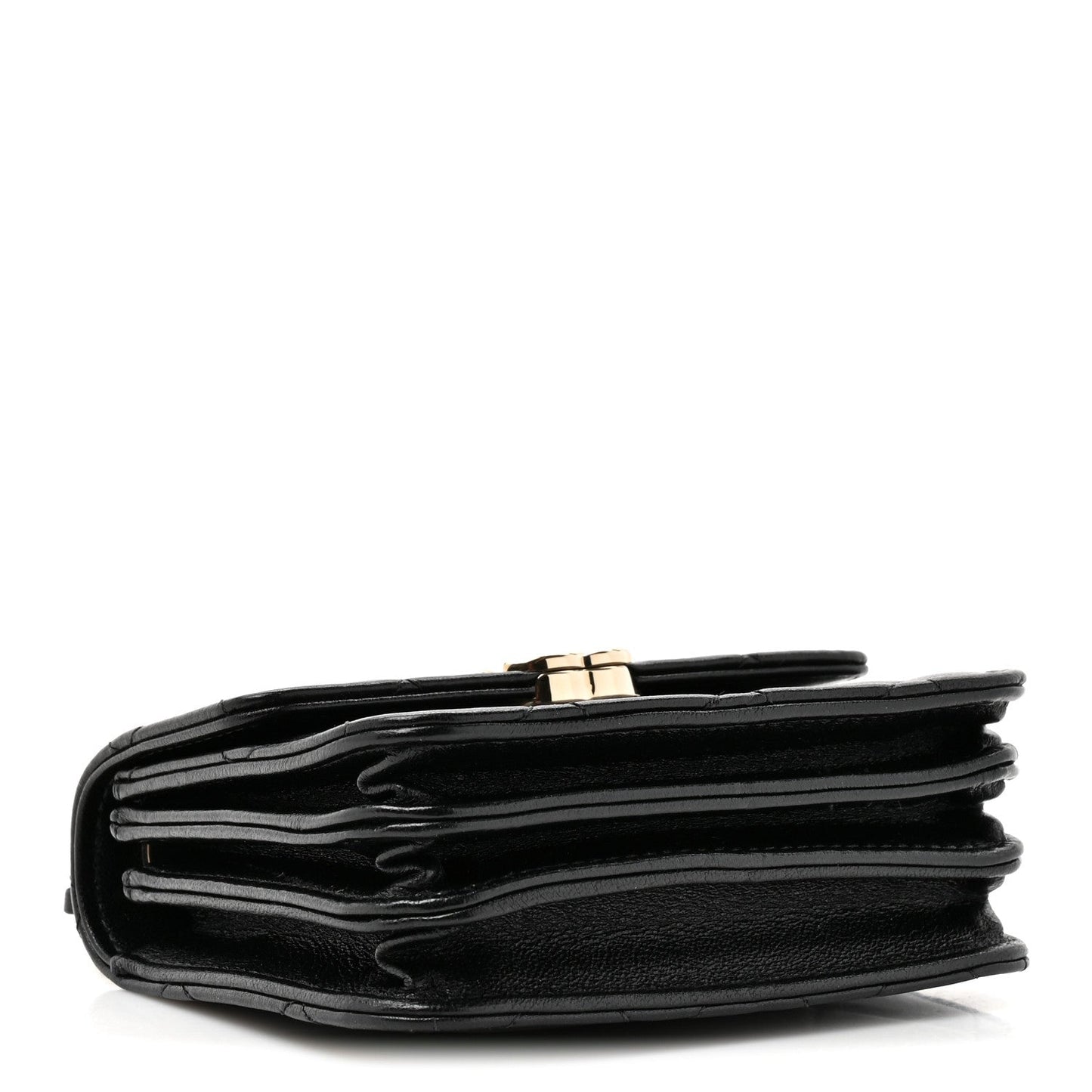 Lambskin Quilted Top Handle Flap Clutch With Chain Black