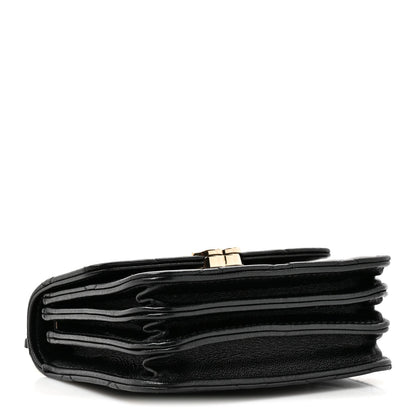 Lambskin Quilted Top Handle Flap Clutch With Chain Black