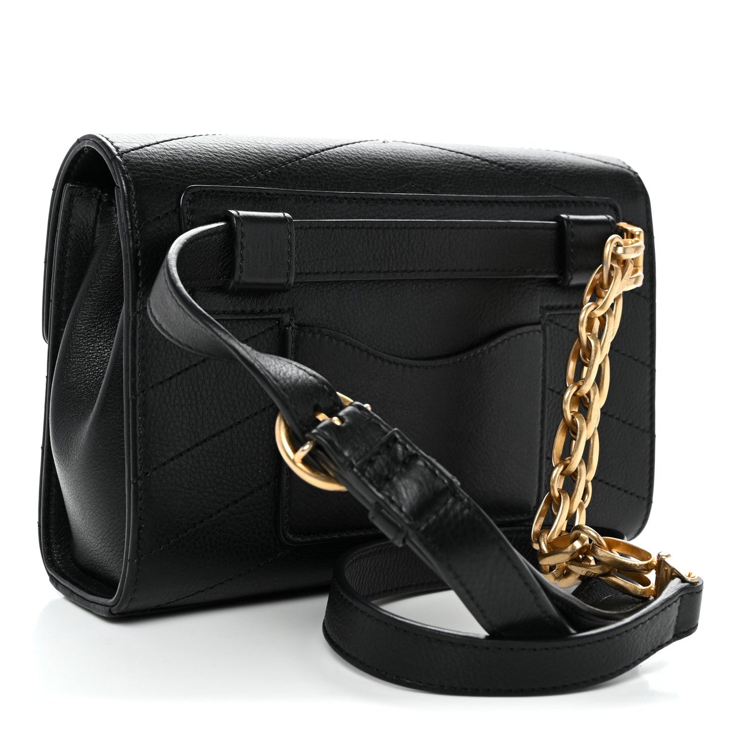 Calfskin Chevron Stitched Coco Waist Bag Black