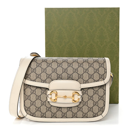 GG Supreme Monogram Horsebit 1955 Shoulder Bag Beige Mystic White