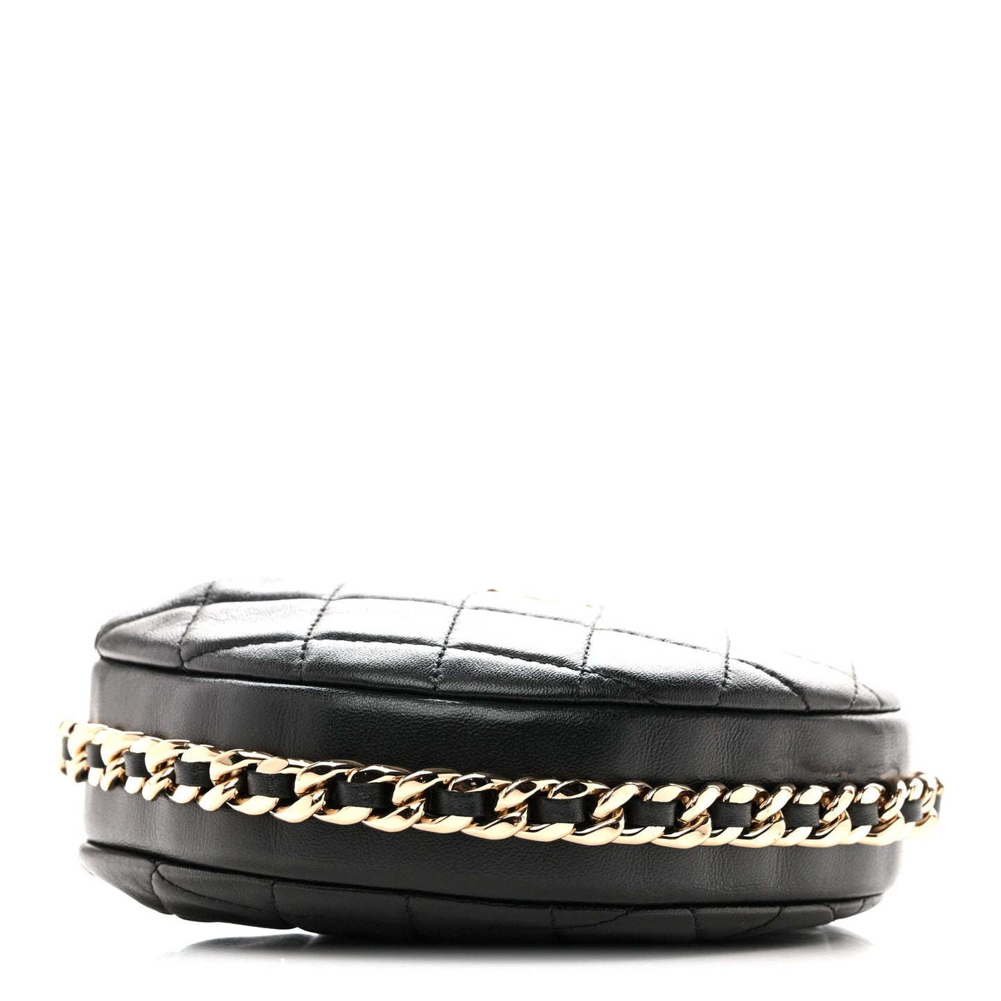 Lambskin Quilted Chain Around Pouch Hobo Black