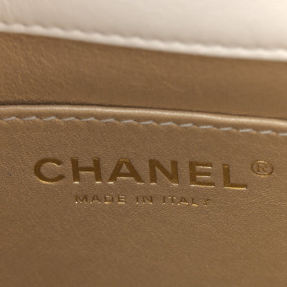 Shiny Lambskin Quilted Mini Flap White