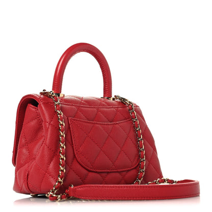 Caviar Lizard Embossed Quilted Extra Mini Coco Handle Flap Red