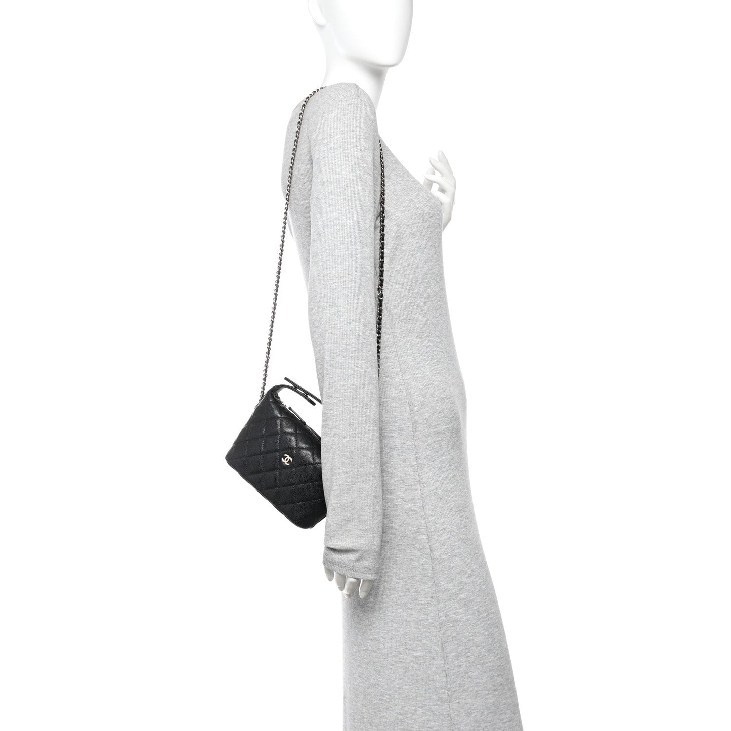 Caviar Quilted Hobo Clutch With Chain Black