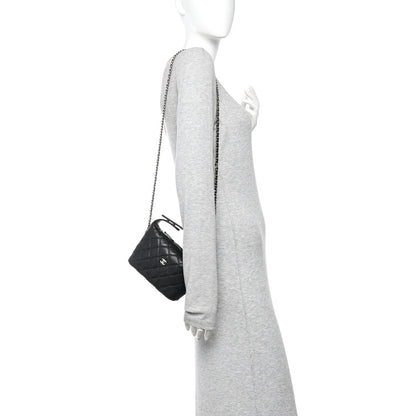 Caviar Quilted Hobo Clutch With Chain Black