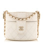 Lambskin Quilted Round Mini Vanity Case With Chain White