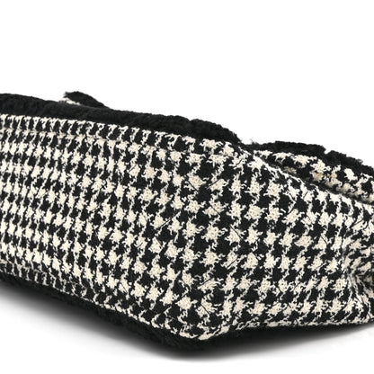 Shearling Tweed Jumbo Single Flap Black White