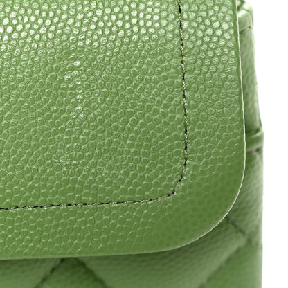 Caviar Quilted Small Double Flap Green