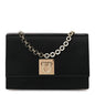 Satin Crystal Gancini Chain Flap Bag Black