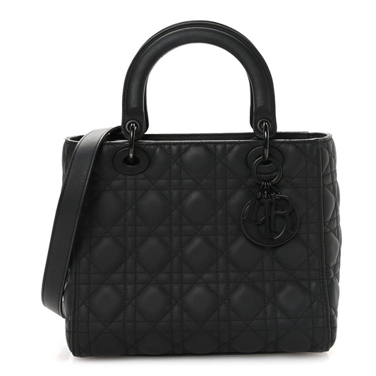 Ultra Matte Calfskin Cannage Medium Lady Dior Black
