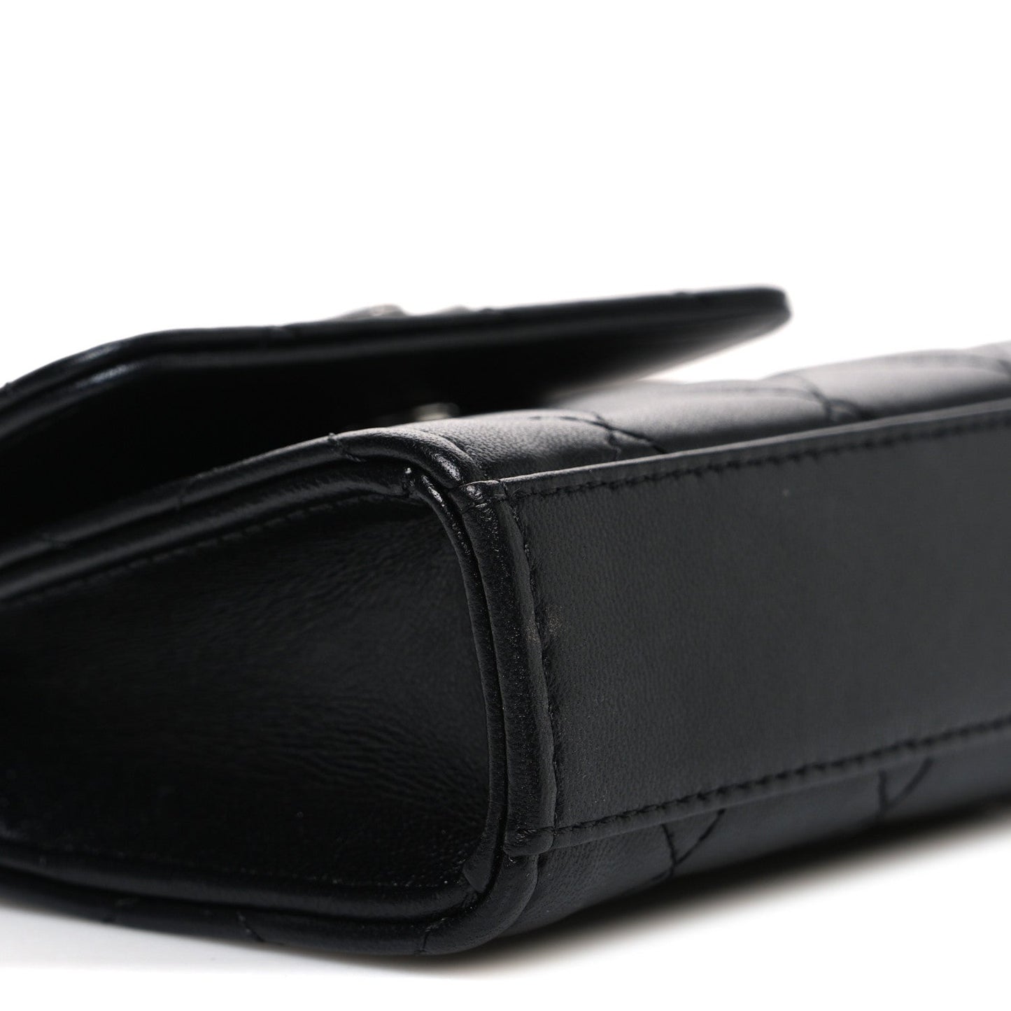 Lambskin Quilted Mini Metal Top Handle Flap Clutch With Chain  Black