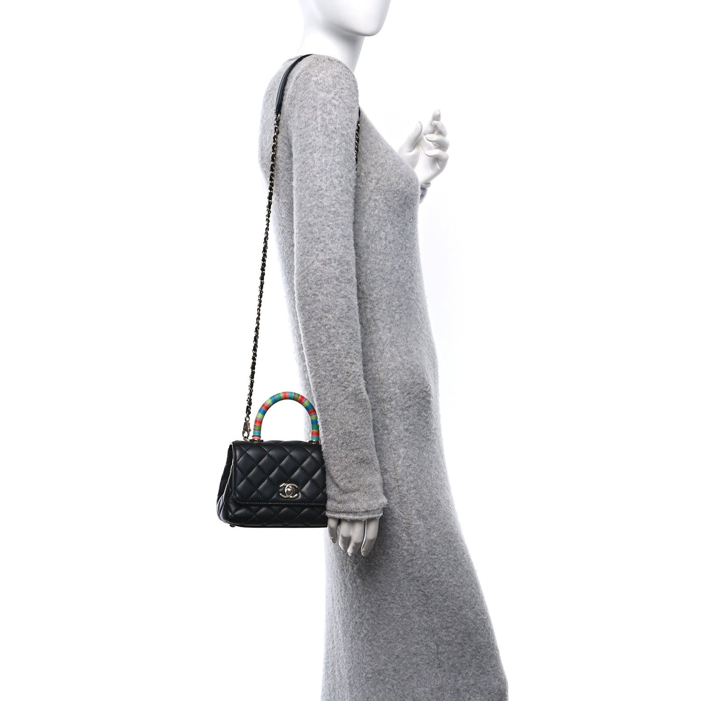 Goatskin Quilted Rainbow Extra Mini Coco Handle Flap Black