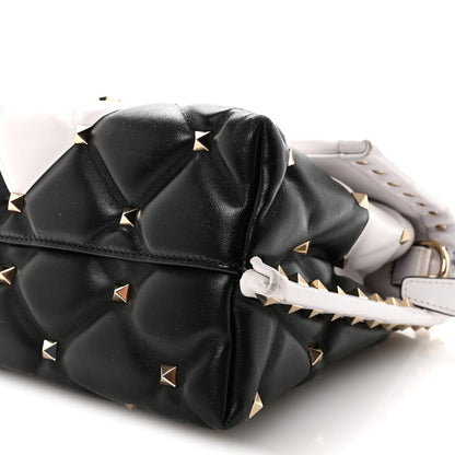 Nappa Medium Candystud Top Handle Bag White Black