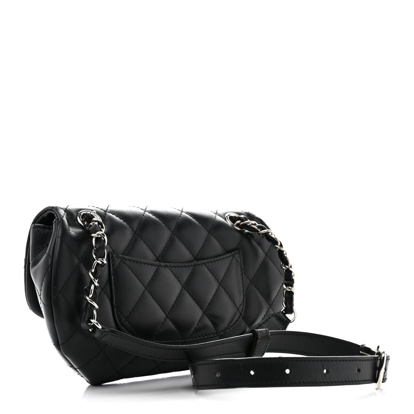 Calfskin Quilted CC Uniform Flap Belt Bag Black