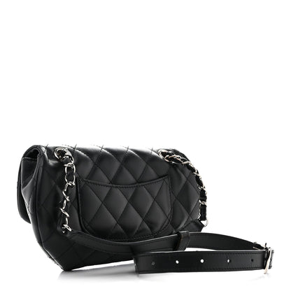 Calfskin Quilted CC Uniform Flap Belt Bag Black