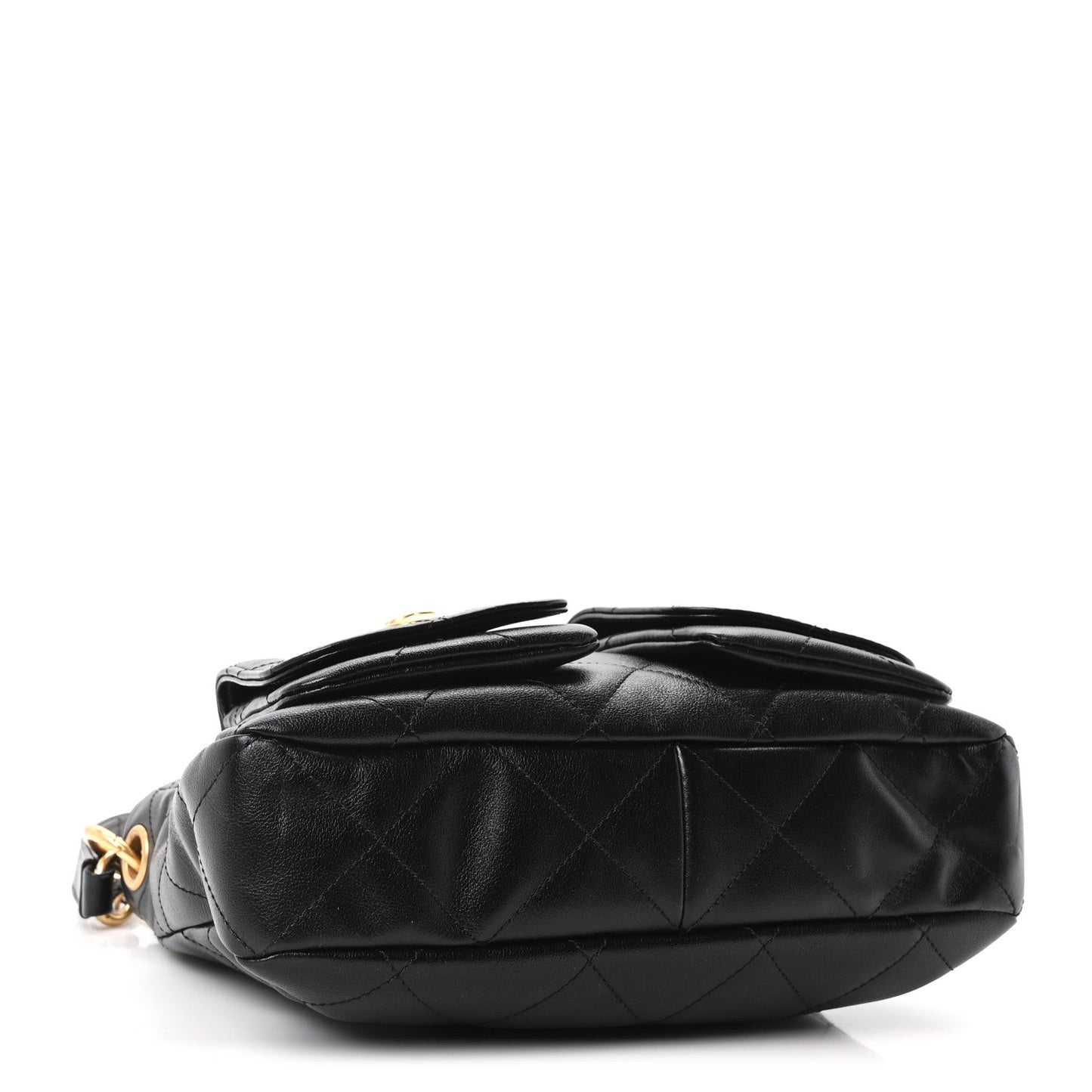 Shiny Calfskin Quilted Small Supple Twins Hobo Bag Black