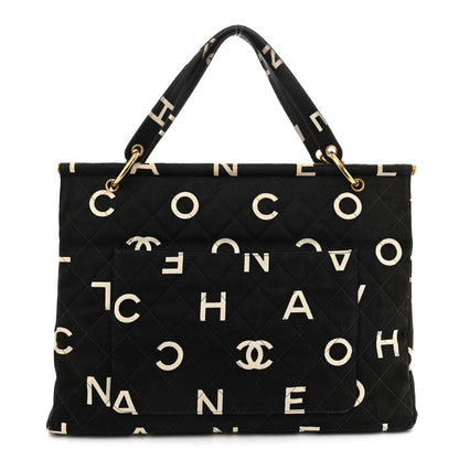 Canvas Printed Quilted Logo Tote Black White