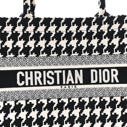 Canvas Macro Houndstooth Embroidered Medium Book Tote Black White