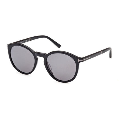 Tom Ford Sunglasses Round Full Rim, Shiny Black Frame and Smoke Polarized Lens FT1021-N01D