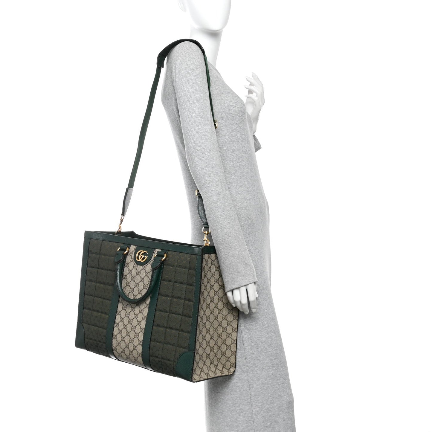 Monogram GG Mignon Textured Dollar Calfskin GG Supreme Monogram Quilted Mini GG Large Tote Bag Green Beige Ebony