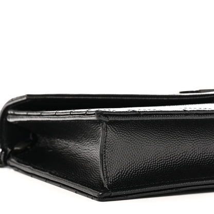 Grain De Poudre Matelasse Chevron Monogram Monochrome Envelope Chain Wallet Black