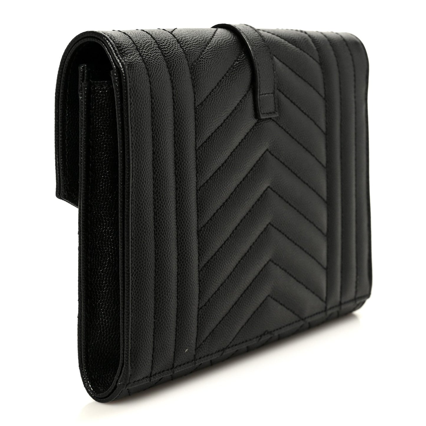 Grain De Poudre Textured Mixed Matelasse Triquilt Monogram Clutch Black