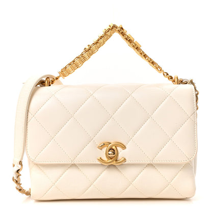 Lambskin Quilted Small CC Crystal Logo Chain Flap White