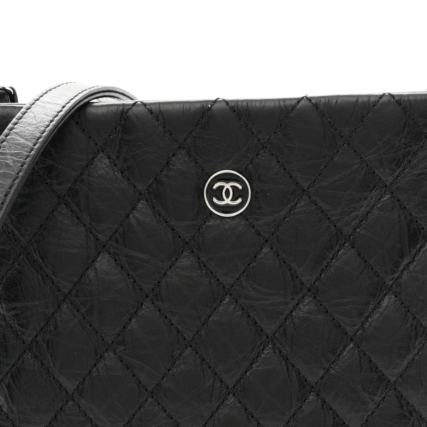 Aged Calfskin Quilted Crossbody Bag Black