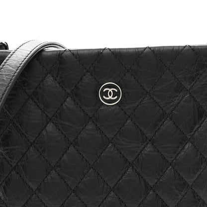 Aged Calfskin Quilted Crossbody Bag Black