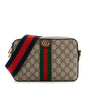 GG Supreme Monogram Textured Dollar Calfskin Web Ophidia Wristlet Shoulder Bag Beige Ebony New Acero