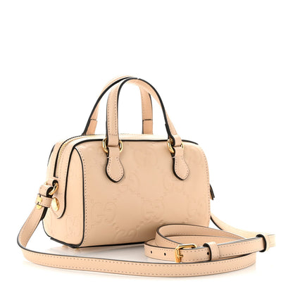 Gilbert Calfskin Jumbo GG Embossed Super Mini Top Handle Bowler Bag Beige