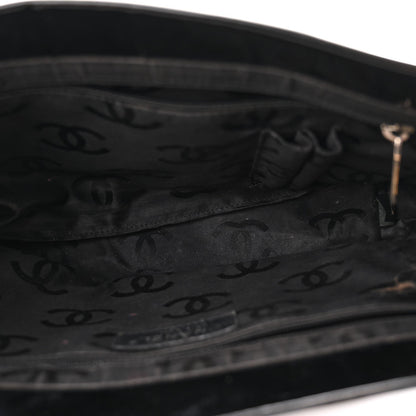 Patent Pony Hair Small Pocket Tote Black