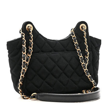 Jersey Quilted Small Wavy CC Hobo Black