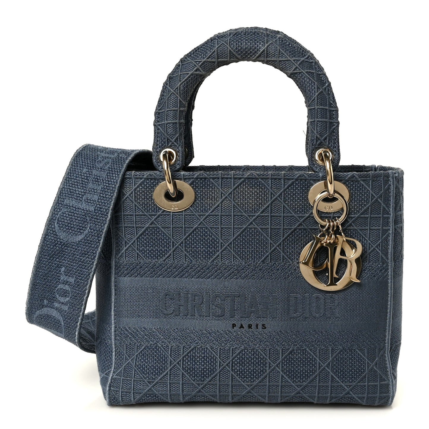 Canvas Embroidered Cannage Medium Lady D-Lite Denim Blue