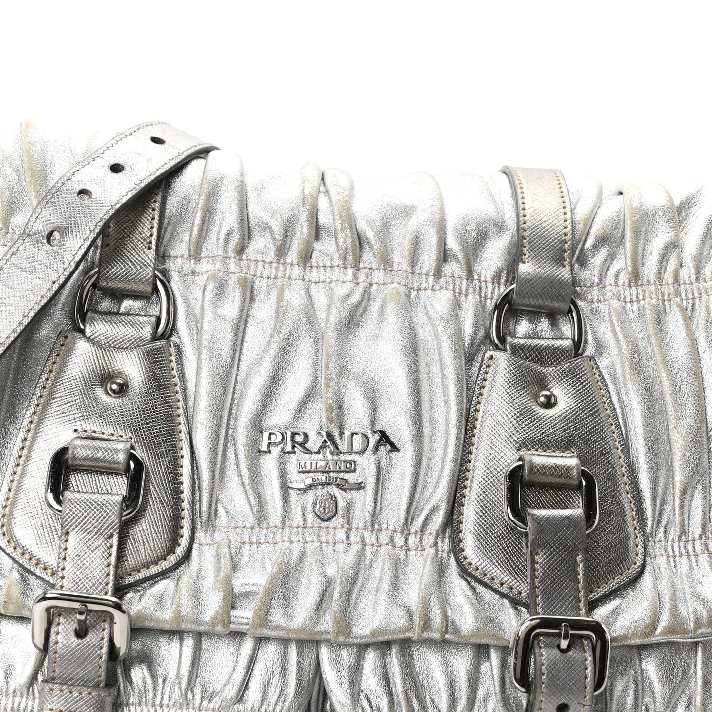 Metallic Nappa Gaufre Messenger Tote Argento