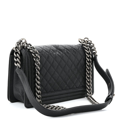 Caviar Quilted Medium Boy Flap Dark Grey