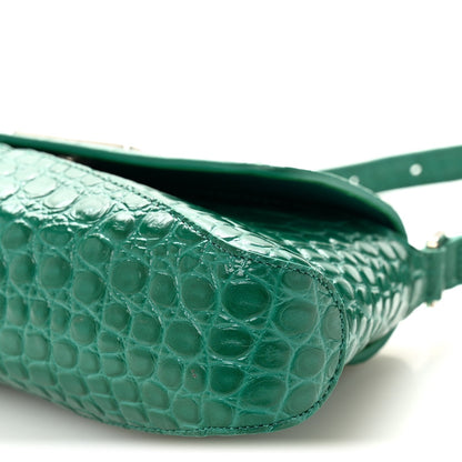 Shiny Super Supple Calfskin Crocodile Embossed Small XX Flap Stretch Bag Jade