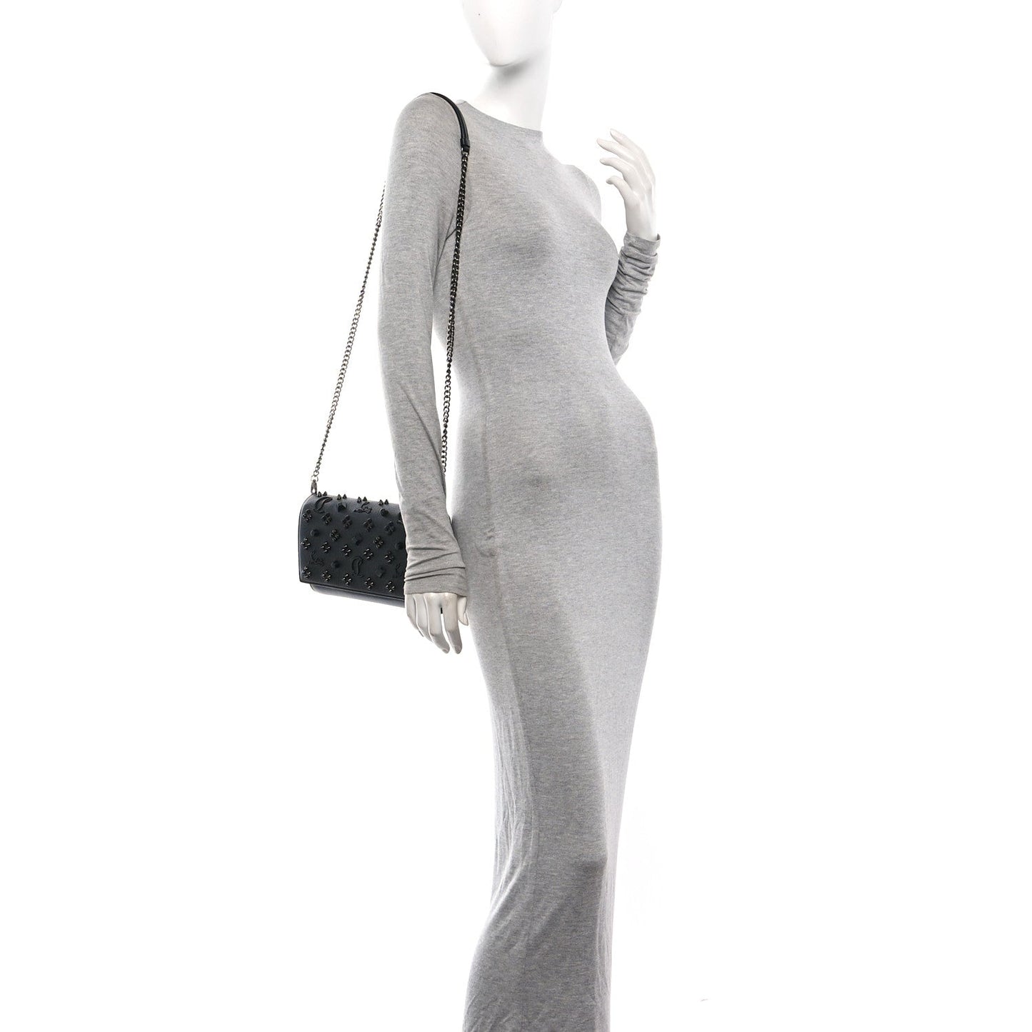 Calfskin Spikes Loubinthesky Paloma Clutch Black