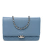 Grained Calfskin Quilted CC Box Wallet On Chain WOC Blue