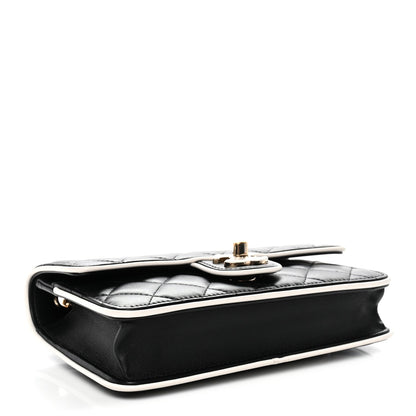 Lambskin Quilted Resin CC Mini Flap Bag Black White