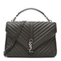 Sheepskin Matelasse Chevron Monogram Large College Satchel Dark Anthracite