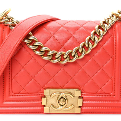 Lambskin Quilted Small Boy Flap Red