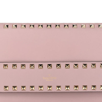 Pebble Calfskin Rockstud Side Slip Wristlet Clutch Water Rose