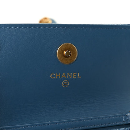 Denim Quilted CC Pearl Crush Clutch With Chain Blue