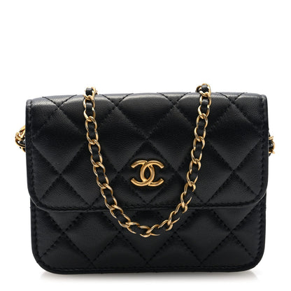 Lambskin Quilted Pearl Crush Flap With Chain Black