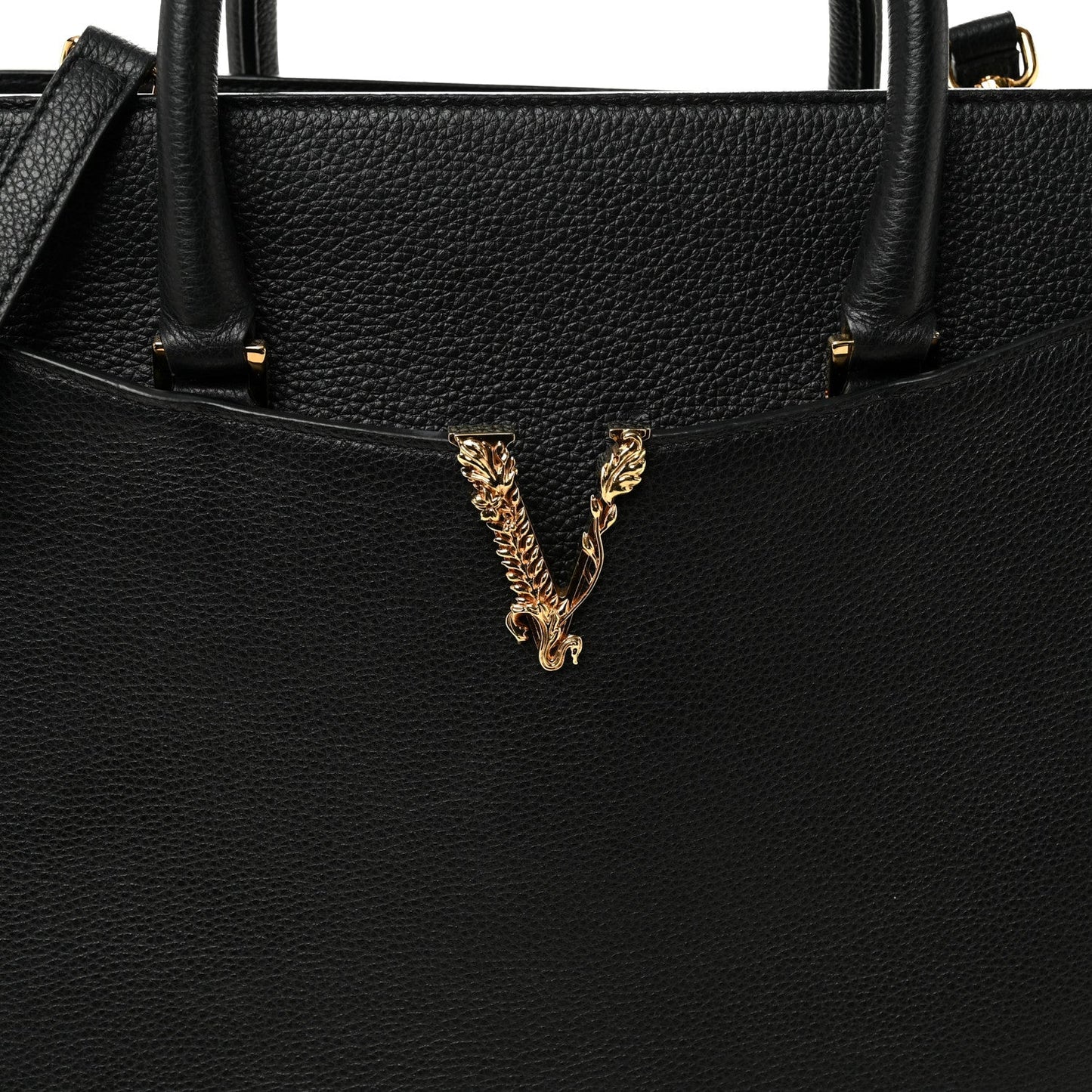 Grainy Calfskin Large Virtus Top Handle Tote Black